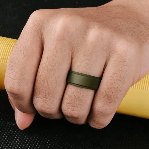 Vista 5 de Egnaro Silicone Wedding Rings Mens, Inner Arc Breathable Design Silicone Rings for Men, 7 Rings 4 Rings 1 Ring Step Edge Rubber Wedding Engagement
