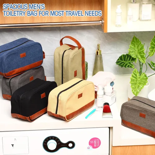 Vista 6 de Paterr 6 bolsas de aseo para hombre, para viajes, bodas, padrinos de boda, regalos de lona y cuero, bolsa de afeitar para padrinos de boda, regalos