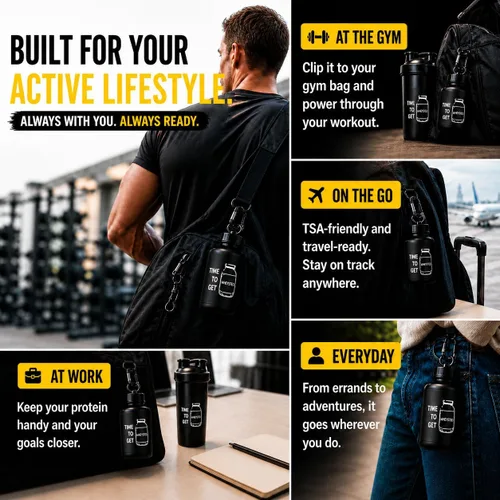 Vista 7 de ONMYWHEY Embudo de llavero de proteína y suplemento de doble cucharada (180 cc) para mirar en el espejo