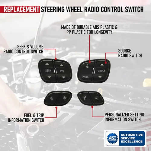 Vista 4 de Kit de reemplazo de interruptor de control de volante - Compatible con Buick, Cadillac, Chevy, GMC - Silverado, Sierra, Tahoe, Yukon, Trailblazer