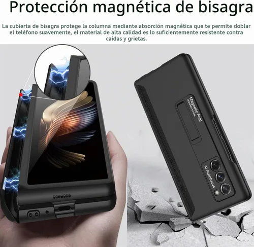 Vista 2 de Miimall Funda para Galaxy Z Fold 2 con soporte, bisagra magnética, protección de parachoques de policarbonato duro, color negro