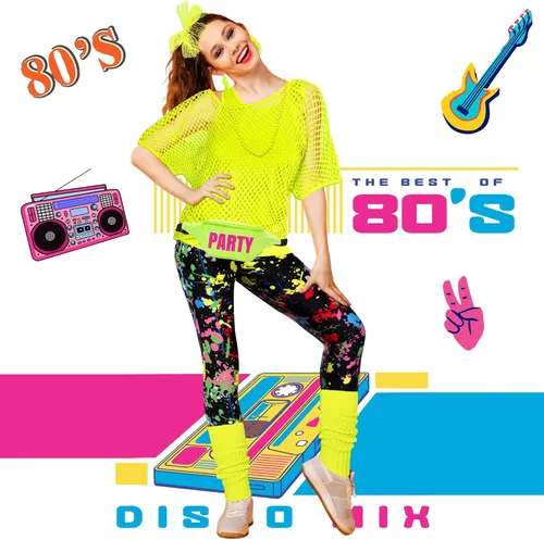 Vista 2 de CICOCI Traje de los años 80 y 90 para mujer, disfraz de los años 80 con accesorios de los años 80, calentador de piernas para fiesta retro