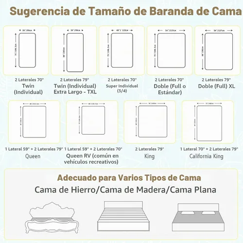Vista 8 de BABY JOY Riel de cama para niños pequeños, 57 pulgadas, extra largo, altura ajustable, plegable, con bolsillo de almacenamiento y doble bloqueo