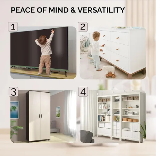 Vista 5 de Family Care Correas de seguridad para TV 4 paquetes+regalo - Correas de metal para muebles a prueba de bebés - Correas de TV de seguridad