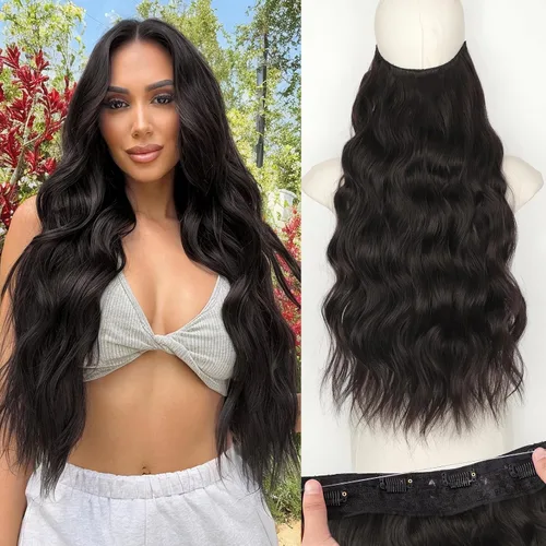 Vista 93 de KooKaStyle - Extensiones de cabello con hilo invisible, diadema transparente, ajustables, 4 clips fijadores, cabello largo y ondulado de 12