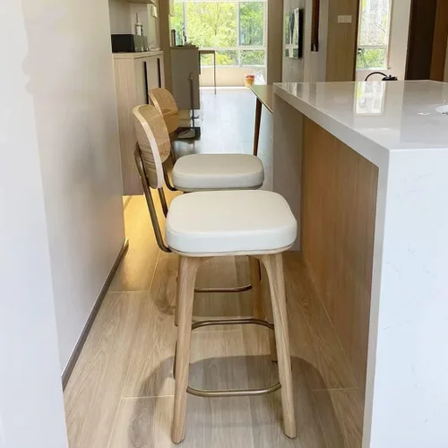 Vista 6 de Tall Bar Stools Solid Wood High Stool PU Leather with Backrest Bar Stool Home Kitchen Restaurant Office Chair Leisure Cafe Bar Stool Kitchen Counter