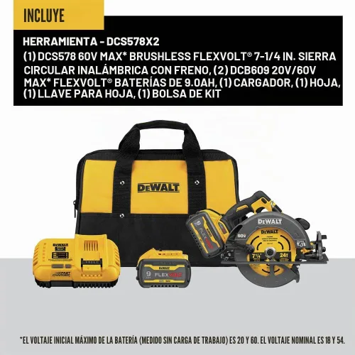 Vista 2 de DEWALT FLEXVOLT 60V MAX* Sierra circular con kit de freno, 7-1/4 pulgadas (DCS578X2)