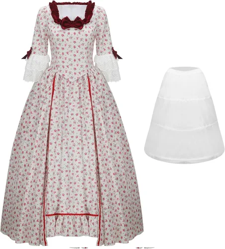Vista 4 de Vestido de baile rococó para mujer, vestido retro gótico victoriano, vestido de fiesta rosa floral elegante vestido de Halloween Cosplay traje