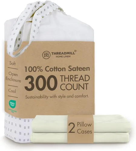 Vista 29 de Threadmill Juego de fundas de almohada tamaño king de 2 piezas - 100% algodón puro de 300 hilos, tejido de satén beige - Fundas de almohada ultra