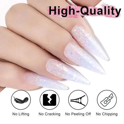 Vista 5 de NXJ INFILILA Gel de uñas de polietileno con purpurina, colores azul bebé, extensión de gel de poliéster para mejorar las uñas, engrosamiento