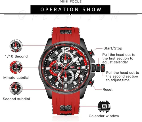 Vista 6 de KXAITO Mens Watches Military Sport Waterproof Chronograph Watch Luminous Silicon Strap Casual Watches for Men Fashion Analog Quartz Business Wrist