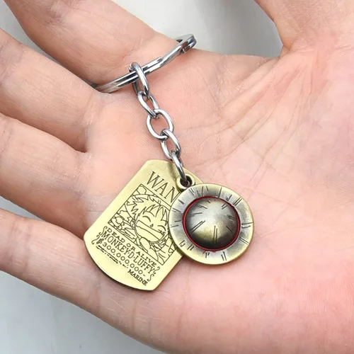Vista 3 de Collar y llavero de anime, sombrero de paja Jolly Roger, pulsera de joyería de anime Luffy para cosplay, llavero japonés de anime para amantes