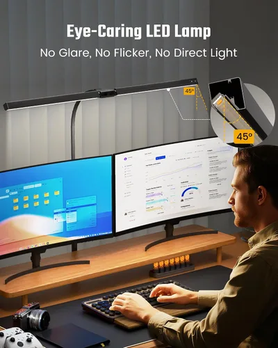 Vista 2 de Lámpara de escritorio de cuidado ocular ONLYWIN con abrazadera, barra de luz de escritorio LED para monitores duales, lámpara de mesa de cuello