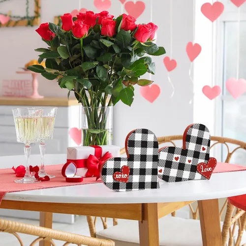 Vista 4 de 2 piezas de letrero de amor de madera para el día de San Valentín en forma de corazón, decoración de bandeja de San Valentín, centro de mesa