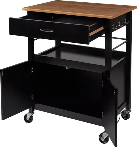Vista 3 de eHemco - Isla para cocina, con cubierta de bambú con base negra o blanca, Rayón derivado del bambú, Negro Base Cajón, Gabinete de Almacenamiento
