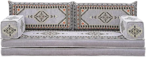 Vista 26 de arabicsofa Asiento de suelo oriental gris - Juego de cojines modulares hechos a mano para sala de estar