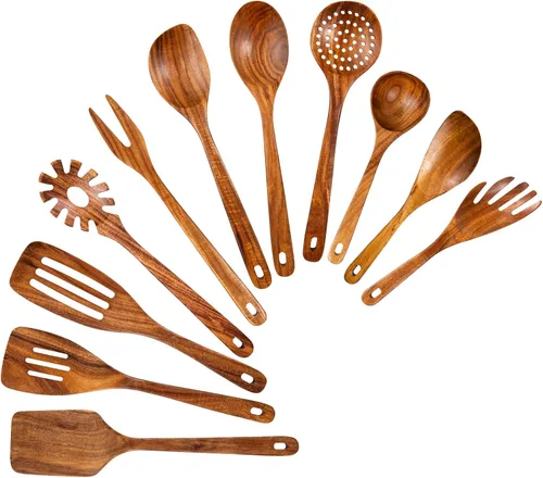 Vista 13 de GUDAMAYE - Juego de utensilios de cocina de madera, 6 cucharas de madera para cocinar, utensilios de cocina de madera, cucharas de madera de teca