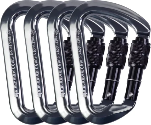 Vista 15 de SEPEAK UIAA - Mosquetón de escalada con bloqueo de 30 kN, clip profesional para puerta de tornillo resistente para escalada al aire libre