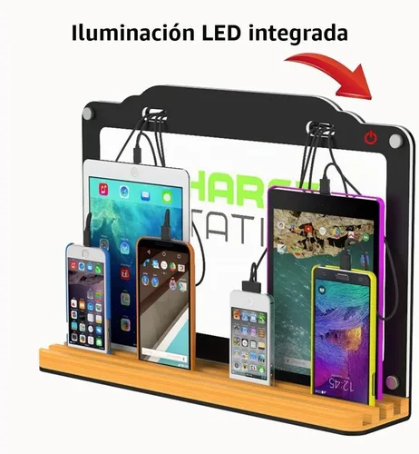 Vista 5 de Estación de carga de teléfono celular de montaje en pared con múltiples dispositivos Carga rápida Iluminación LED incorporada Aplicable Aeropuerto
