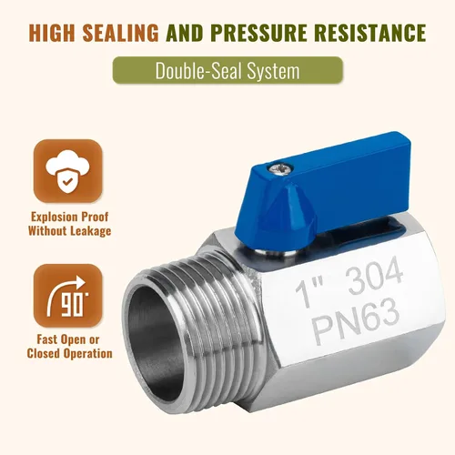 Vista 2 de Paquete de 2 válvulas de bola mini de 1", válvula de cierre de acero inoxidable 304 rosca NPT hembra x macho válvulas pequeñas para espacio compacto