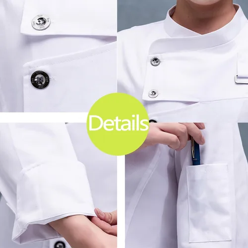 Vista 6 de Chaqueta de chef de moda para hombre, transpirable, transpirable, con ventilación oculta, uniforme de chef (abrigo+delantal)