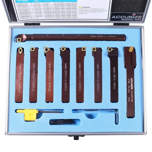 Vista 2 de Accusize Industrial Tools 1/2" 9 piezas/juego, herramientas de torneado de carburo indexables y barra de mandrinar, 2988-0012 1/2" Shank 9pc