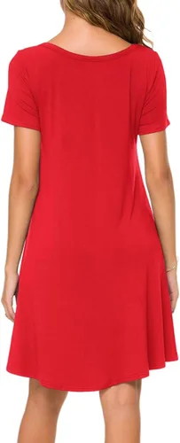 Vista 3 de POPYOUNG 2023 Women's Summer Short Sleeve Casual Dresses Crew Neck Beach Cover up