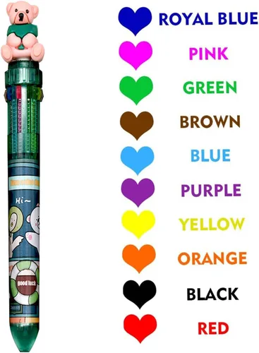Vista 6 de 8 bolígrafos de dinosaurio multicolor 10 en 1 bolígrafos de colores conejo animal pluma retráctil pluma vaca para la escuela, oficina, fiesta