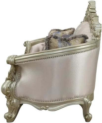 Vista 5 de Acme Sofá Gorsedd con 5 almohadas en tela crema y marfil dorado