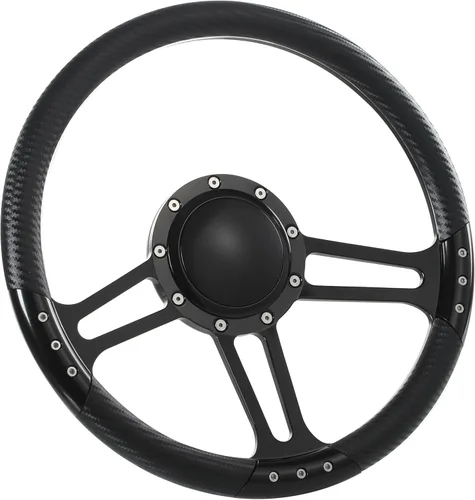 Vista 4 de Volante de 9 pernos Billet de 14 pulgadas con botón de plato y bocina de 2 pulgadas (negro)