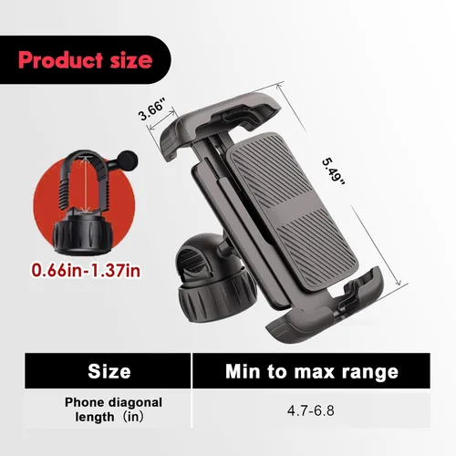 Vista 5 de Soporte universal para teléfono para bicicleta, ajustable, seguro y ajustable, con rotación para llamadas manos libres con versión de plástico todo