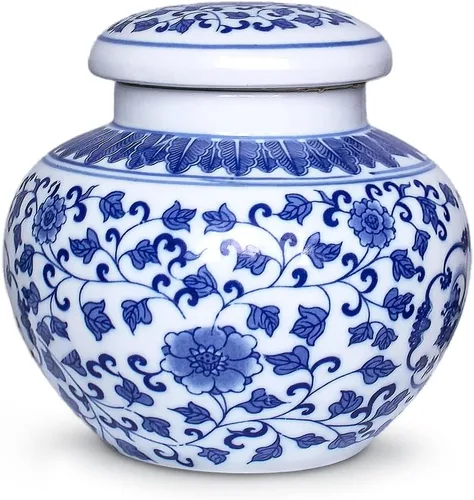 Vista 7 de Dahlia Bote de té de porcelana azul y blanco para té suelto, organizador de té hermético Jingdezhen, Lingzhi 250 ML Azul y blanco Lingzhi #2
