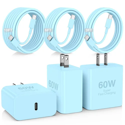 Vista 25 de Hzevn Bloque de cargador de pared rápida USB C de 60 W para teléfonos Galaxy S26 Android, paquete de 3 adaptadores de cargador súper rápido