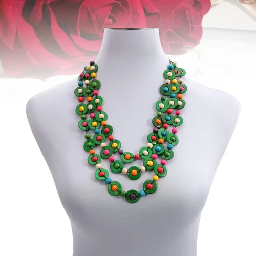 Vista 6 de GANAZONO Collar de estilo bohemio retro para mujer, diseño de concha de coco, cuentas de madera tejidas a mano, joyería de moda para playa