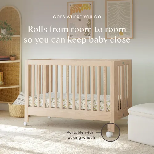 Vista 4 de Babyletto Maki - Cuna plegable portátil convertible 2 en 1, lavado natural
