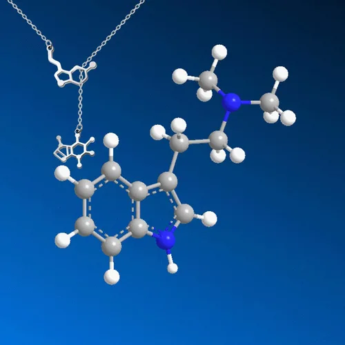 Vista 5 de BNQL Collar de molécula de serotonina de cafeína, joyería geek de ciencia química, Metal, Metal