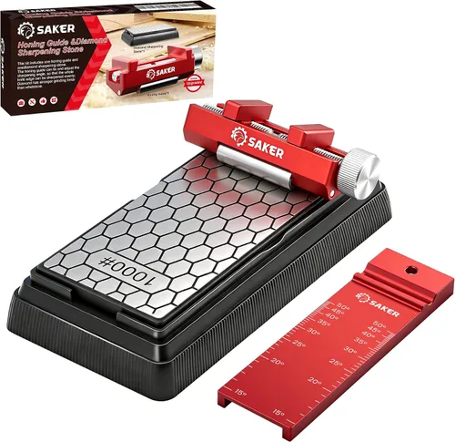 Vista 10 de Saker Piedra de afilar con herramienta de guía de afilado, juego de cinceles para carpintería, piedra aplanadora, sistema completo de afilado