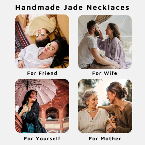 Vista 9 de Jade Necklace for Women Valentine's Day Gifts, Love Heart Pendant Chain Necklaces with Birthstone Crystals 18k Gold Plated Fashion Jade Choker