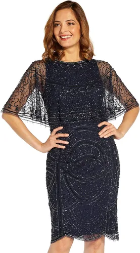 Vista 3 de Adrianna Papell Vestido tubo de cuentas con capa para mujer