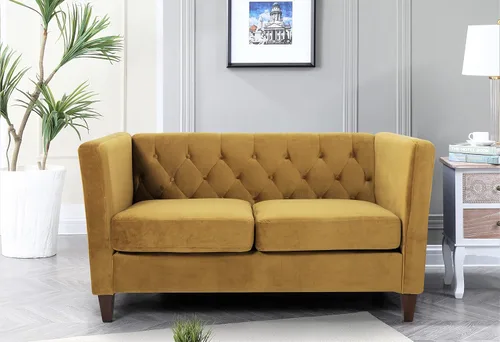 Vista 20 de Container Furniture Direct Muebles clásicos con capitoné y modernos para sala de estar, sofá universitario con relleno, cómodo sofá biplaza de Gris