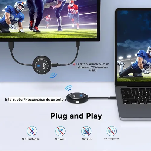 Vista 2 de Transmisor y receptor HDMI inalámbrico 4K @30Hz, 2.4G/5G Plug & Play Adaptador de pantalla inalámbrico USB-C y extensor HDMI con PD 3.0, transmite