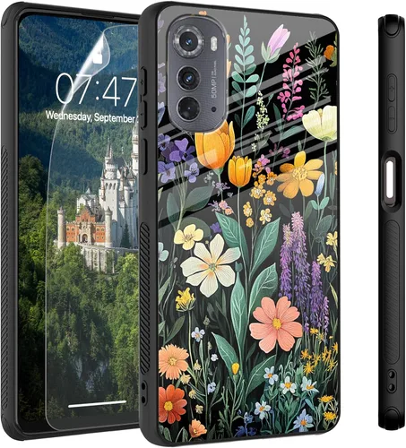 Vista 85 de Funda para Motorola Moto Edge 2022, cubierta trasera de vidrio templado con protector de pantalla, funda protectora a prueba de golpes para Motorola