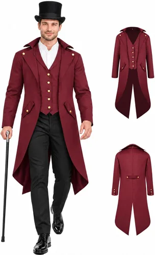 Vista 7 de SIAEAMRG Renaissance Pirate Gothic Tailcoat Jackets Halloween Costumes Men Negro