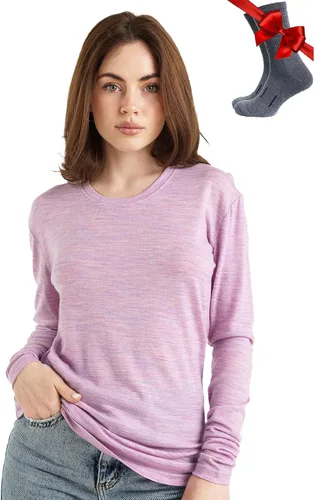 Vista 17 de 100% lana merino capa base mujer - camisa térmica de manga larga con 165 gris carbón