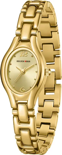 Vista 3 de GOLDEN HOUR Reloj de pulsera con caja ovalada vintage de tono dorado para mujer