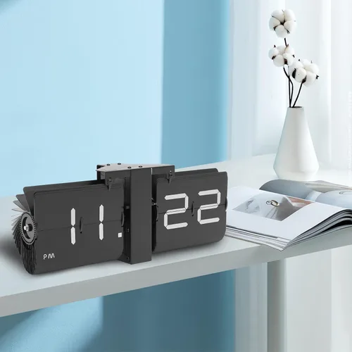 Vista 7 de Reloj abatible de pared y mesa, pantalla digital que funciona con pilas, reloj con mecanismo de giro para salas de estar, dormitorios, 14 x 3.3 x