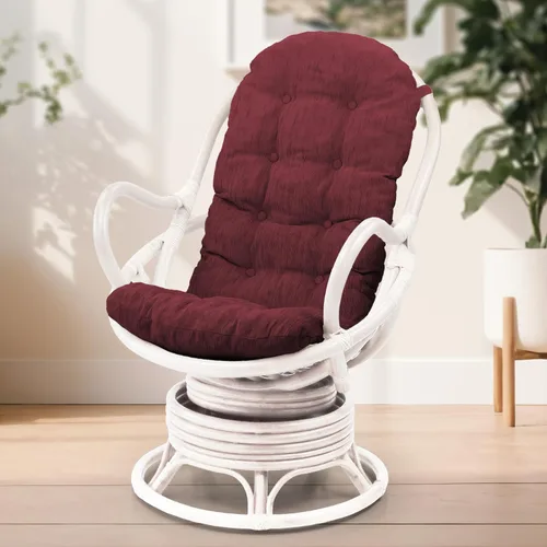 Vista 17 de Java Lounge - Mecedora giratoria con cojín color crema, mimbre de ratán natural, hecho a mano, colonial