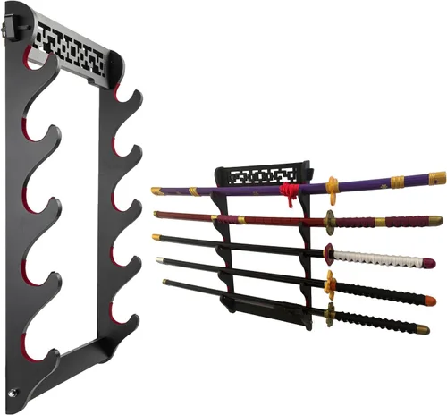 Vista 10 de Soporte para Espada Katana Montaje de Pared - Soporte para Katana de 1 Nivel Acolchado de Terciopelo Estante Samurái Estante de Exhibición de Espada