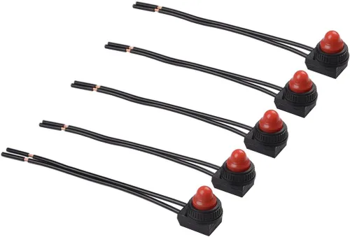 Vista 6 de Interruptor de botón impermeable de encendido y apagado con cable de luz de 12 V para motocicleta/automóvil, 5 piezas (negro)