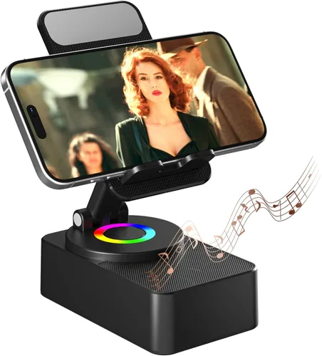 Vista 9 de Soporte para teléfono celular con altavoz Bluetooth inalámbrico y carga, base antideslizante con sonido envolvente HD, perfecto